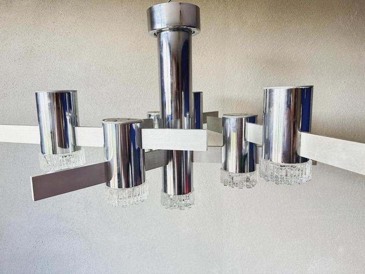 Vintage Sciolari lamp, Huis en Inrichting, Lampen | Plafondlampen, Gebruikt, Glas, Metaal, Ophalen