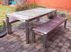 Teak Tuintafel met 2 banken 102cm x 202cm, Tuin en Terras, Ophalen, Gebruikt, Rechthoekig, Aluminium