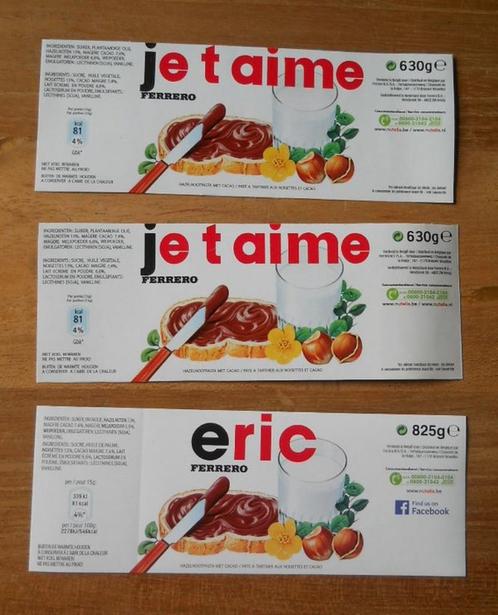 3 étiquettes autocollantes Nutella personalisées, Verzamelen, Merken en Reclamevoorwerpen, Gebruikt, Ophalen