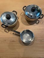 3 kookpotten, Huis en Inrichting, Keuken | Potten en Pannen, Ophalen, Gebruikt, Pot, Bus of Blik, Keramische plaat