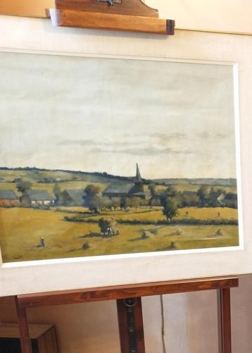 'Rentrée des foins' Toile signée Henri Mathy - artiste belge beschikbaar voor biedingen