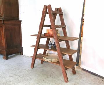 antieke brocante houten ladder REK-/kast H 132 B 95 D 39 beschikbaar voor biedingen