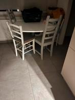 Vierkante witte tafel met ijzeren voet, Huis en Inrichting, Complete eetkamers, Zo goed als nieuw, Ophalen