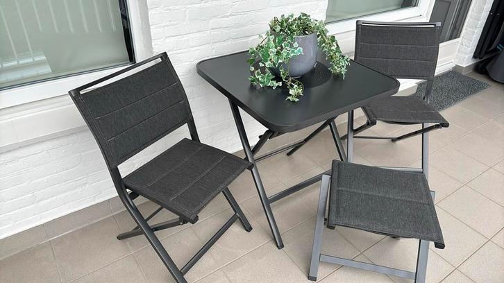 Ideaal antracietkleurig terras- of tuinsetje, Tuin en Terras, Tuinsets en Loungesets, Zo goed als nieuw, Tuinset, Aluminium, 2 zitplaatsen