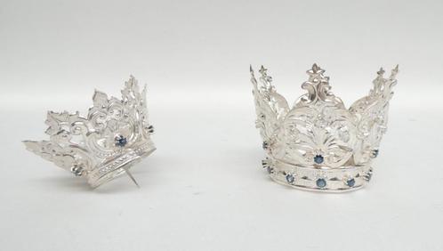Twee zilveren kroontjes o.a. één met 18 diamantjes, Antiek en Kunst, Antiek | Religieuze voorwerpen, Ophalen