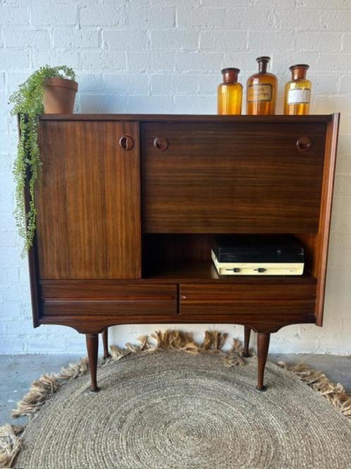 Retro vintage mid-century dressoir,high-board,barkast, Huis en Inrichting, Kasten | Dressoirs, Gebruikt, 100 tot 150 cm, 25 tot 50 cm