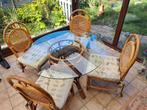 Rieten stoelen en glazen tafel, Tuin en Terras, Tuinsets en Loungesets, Ophalen, Gebruikt