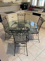 Eettafel - ronde tafel -glazen blad 130 cm., Huis en Inrichting, Tafels | Eettafels, Ophalen, Zo goed als nieuw, Vier personen