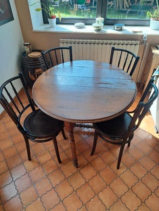 Ancienne table pliante + 4 chaises, Maison & Meubles, Tables | Tables à manger, Utilisé, Chêne, Enlèvement