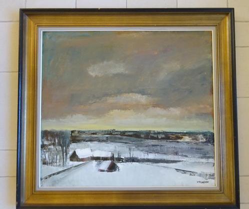 Walter Teunink, doek, 90x100 cm, Winterhoeve, Antiek en Kunst, Kunst | Schilderijen | Klassiek, Ophalen