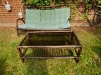 Rotan 3 zit + tafel + 6 kussens, Ophalen, Gebruikt, Rotan, 3 zitplaatsen