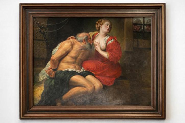 Peinture à l'huile exclusive peinte à la main Caritas Romana, Antiquités & Art, Art | Peinture | Classique, Enlèvement ou Envoi