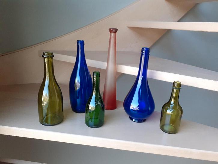 Ensemble 6 bouteilles décoratives - bleu cobalt, rose, olive, Maison & Meubles, Accessoires pour la Maison | Vases, Comme neuf