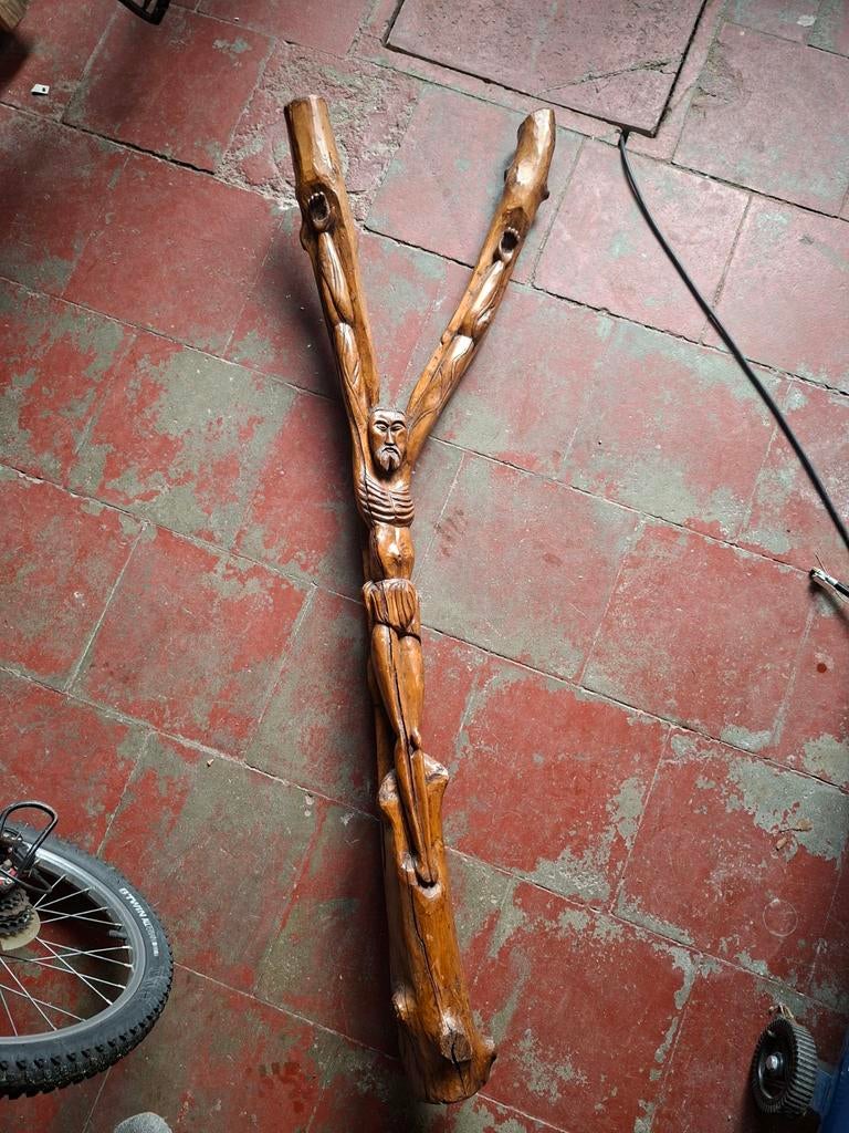 150 cm Groot houten kruisbeeld, Antiek en Kunst, Ophalen