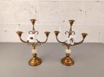 Duo kandelaars in messing en albast, Antiek en Kunst, Ophalen of Verzenden