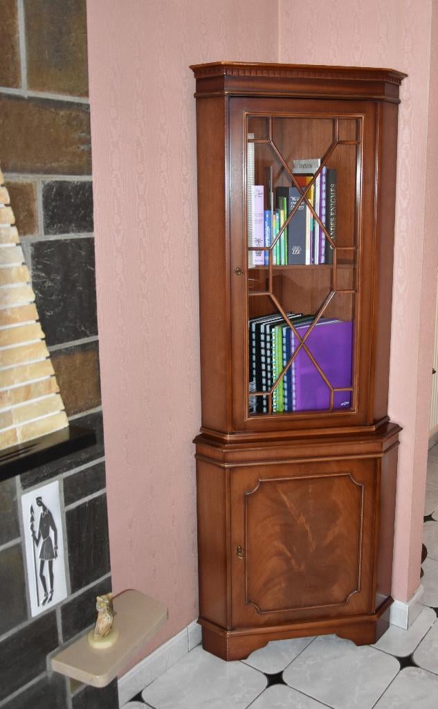 Meuble de coin vitrine style anglais, Enlèvement, Comme neuf, Verre, Avec tablette(s)