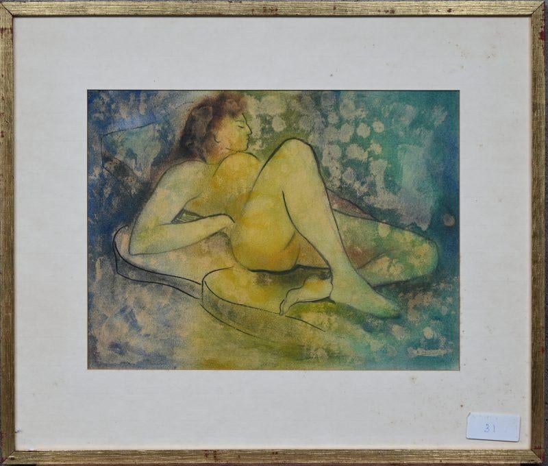 D de Wilde  Aquarel  Liggend naakt, Antiek en Kunst, Kunst | Schilderijen | Klassiek, Verzenden