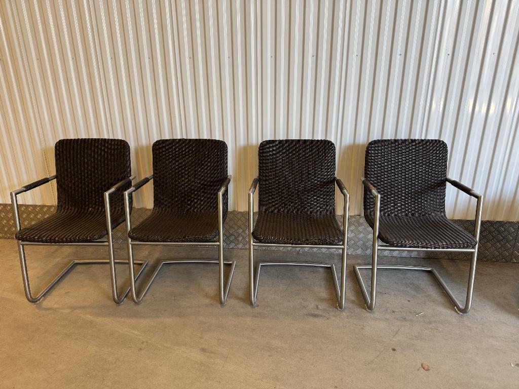 Set van 4 vintage Lloyd Loom stoelen, Maison & Meubles, Chaises, Comme neuf, Quatre, Métal, Autres matériaux, Brun, Enlèvement