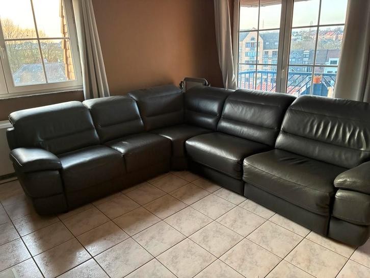 Salon en cuir d’angle, Huis en Inrichting, Zetels | Complete zithoeken, Zo goed als nieuw, Leer, Ophalen