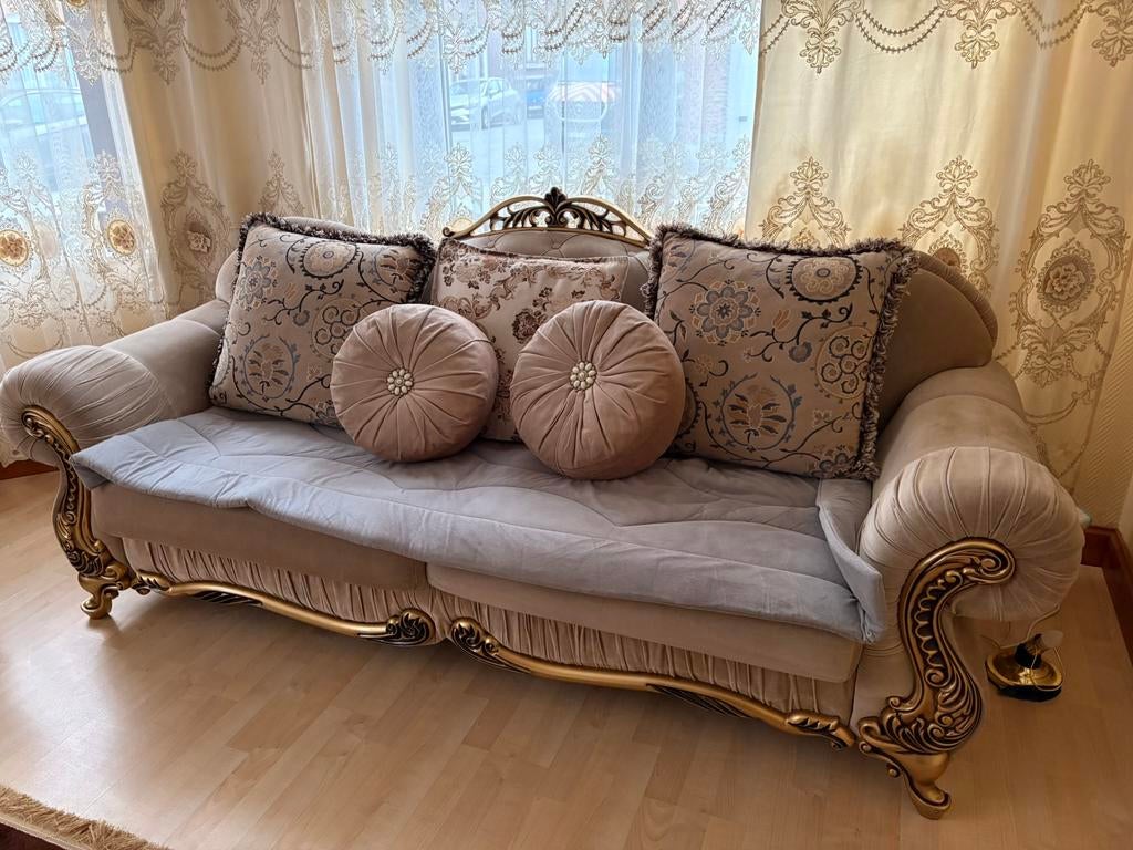 Salon style baroque beige ( 3 + 3 ), Enlèvement, Comme neuf