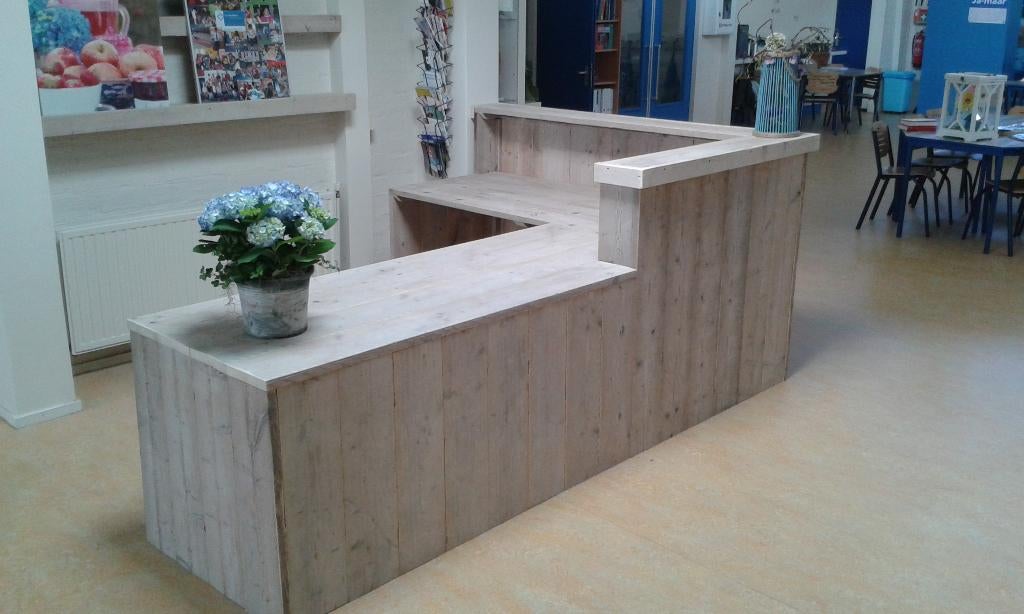 Unieke kwaliteit receptiebalie van steigerhout in elke maat, Receptie of Entree, Ophalen, Nieuw in verpakking, Inrichting