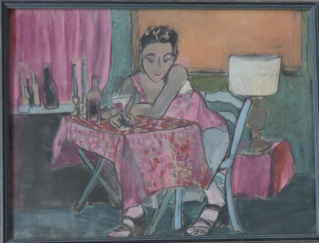 ANNE DE LA COURT / NAPPE CARREAUX / ORIGINEEL 60x75cm KADER, Enlèvement