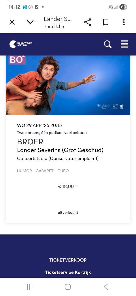 2 Tickets:Optreden Lander severins(grof geschud) in Kortrijk, Tickets en Kaartjes, Theater | Toneel, Dans en Opera, Twee personen