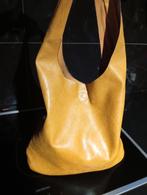 Grote gevoerde draagtas, helemaal van okerkleurig leer, Ophalen of Verzenden