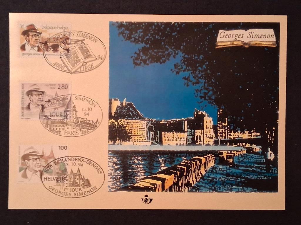 België 1994 - Document Joint Georges Simenon, Kunst, Ophalen of Verzenden, Gestempeld, Overig