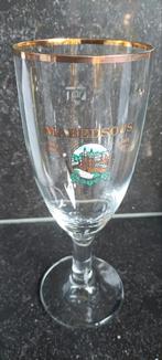 6 oude maredsous glazen in doos gouden rand en markering, Verzamelen, Biermerken, Ophalen of Verzenden