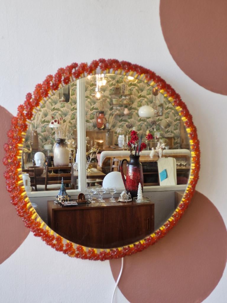 Vintage design bloemenspiegel Emil Stejnar 60s, Enlèvement, Utilisé, Rond