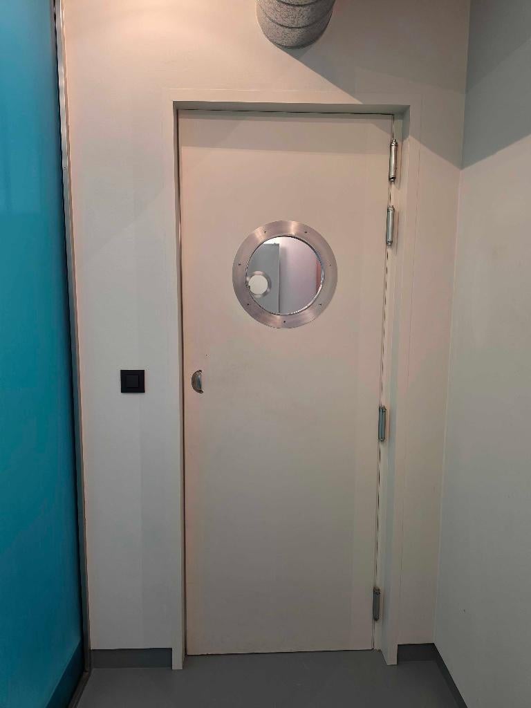 3x pendel(klap)deur met rond venster (kajuitlook) (210x77), Ophalen, Gebruikt, Minder dan 80 cm, Binnendeur