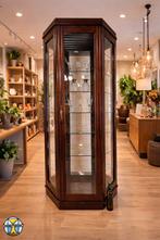 Grande vitrine de magasin en bois ancienne hexagonale (H206c, Maison & Meubles, Enlèvement ou Envoi, Comme neuf, Verre, 75 cm ou plus