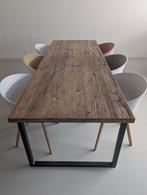 Houten eettafel met stalen poten, Huis en Inrichting, Ophalen, 200 cm of meer, 50 tot 100 cm, Zo goed als nieuw