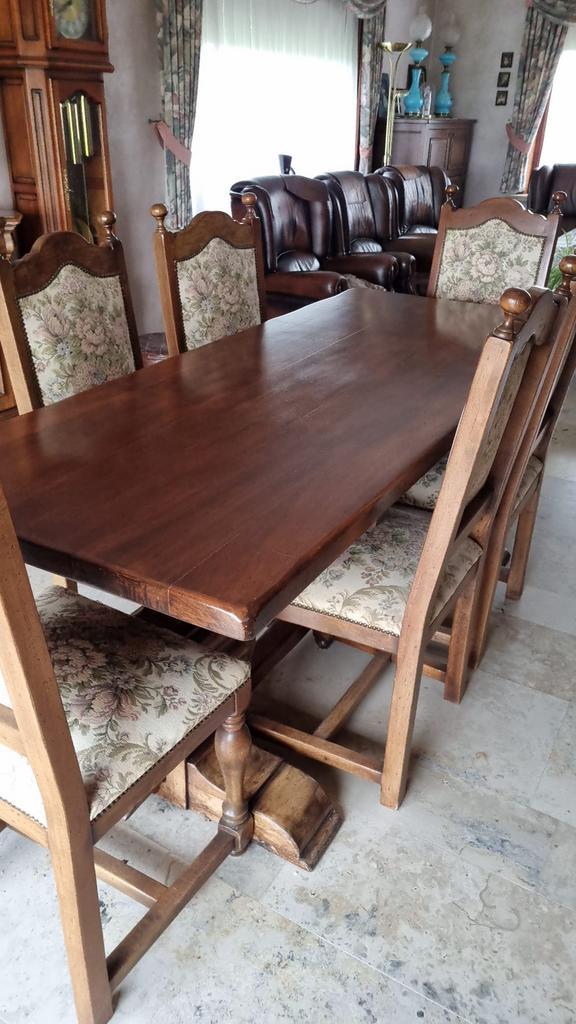 Antieke massieve eetkamer notelaar- complete set, Huis en Inrichting, Complete eetkamers, Gebruikt, 4 tot 6 stoelen, Ophalen