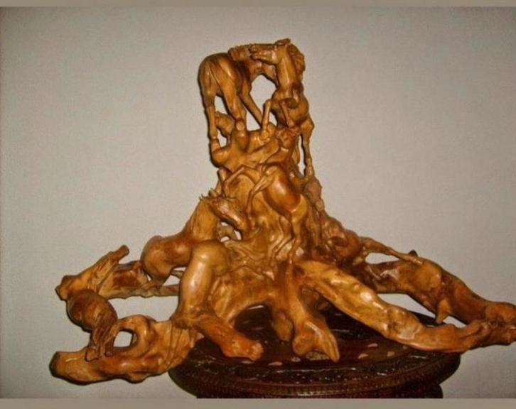 Uniek Paarden Wortelblok Sculptuur - Handgesneden Hout, Antiek en Kunst, Kunst | Beelden en Houtsnijwerken, Ophalen