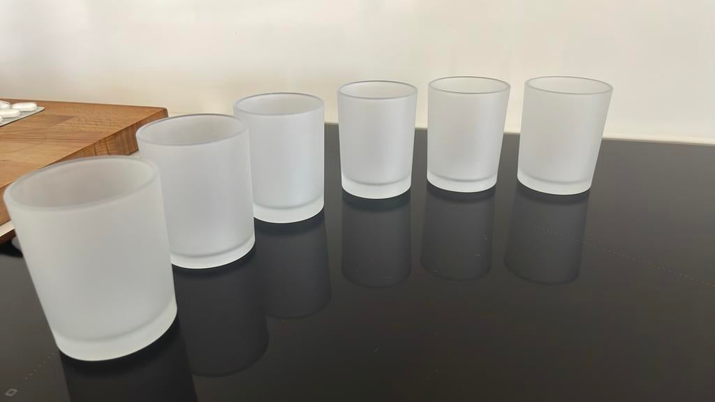 6 Matglazen theelichthouders voor LED of waxine, Ophalen of Verzenden, Zo goed als nieuw, Kaars