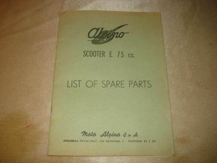 ALPINO Scooter E 75 cc Ancien Catalogue Pièces de Rechange, Motos, Modes d'emploi & Notices d'utilisation, Autres marques, Enlèvement ou Envoi