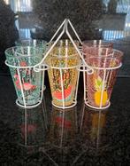 Metalen houder met 6 zomerse glazen, Ophalen, Nieuw, Glas