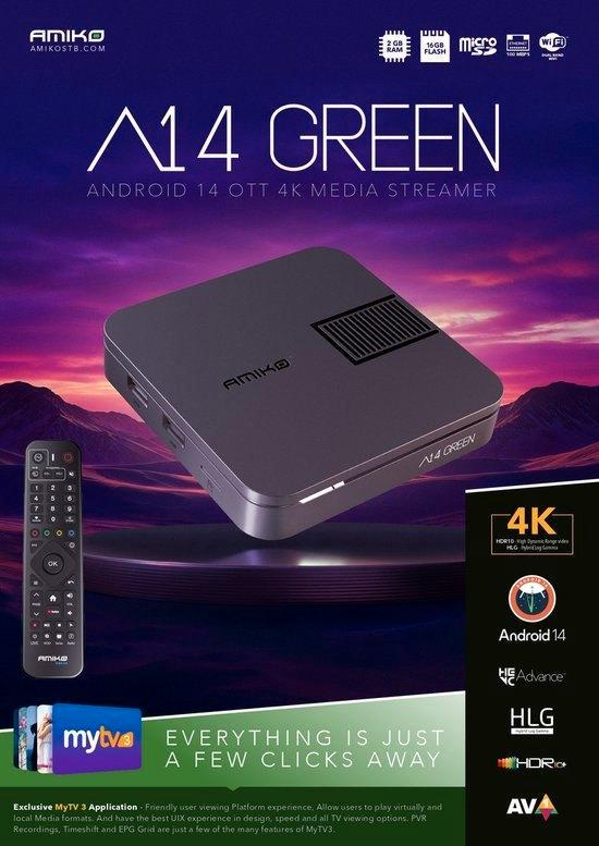 AMIKO A14 GREEN, TV, Hi-fi & Vidéo, Lecteurs multimédias, Neuf, Sans disque dur, HDMI, Enlèvement ou Envoi