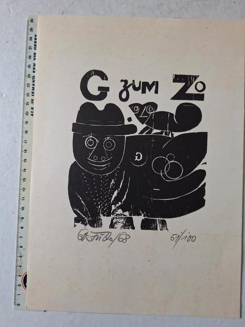 Houtsnede onbekende kunstenaar G zum Zo uit 1968, Antiek en Kunst, Kunst | Etsen en Gravures, Ophalen of Verzenden