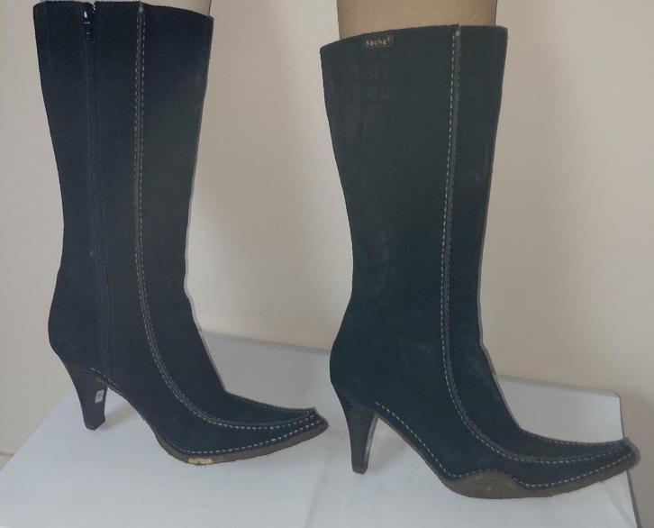 773B* SACHA mooie zwarte suède laarzen (41), Kleding | Dames, Schoenen, Zo goed als nieuw, Hoge laarzen, Zwart, Verzenden