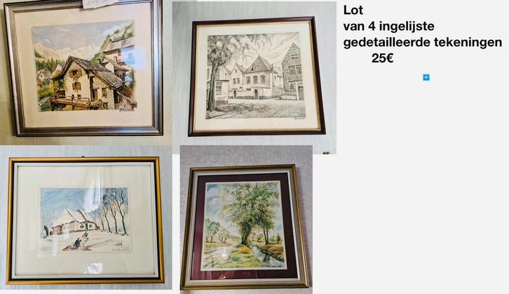 Kaders met gedetailleerde tekeningen zie foto’s, Antiek en Kunst, Kunst | Tekeningen en Fotografie, Ophalen