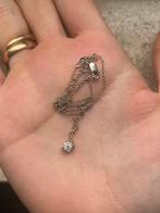 18k witgouden ketting met diamant 0,21ct, Handtassen en Accessoires, Kettingen, Verzenden, Zo goed als nieuw, Met hanger