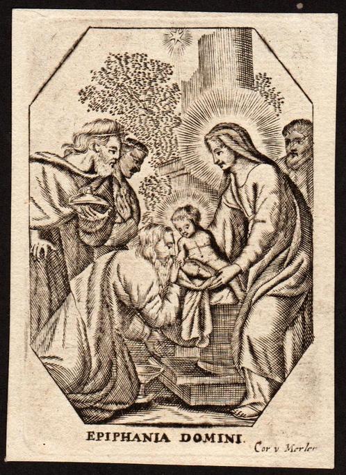 Kopergravure EPIPHANIA DOMINI. Aanbidding van het kind Jezus, Antiek en Kunst, Kunst | Etsen en Gravures, Ophalen of Verzenden