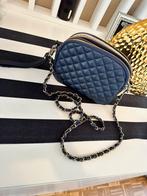 ETERNEL vintage Handtas met gouden riem /blauw Leder, Ophalen of Verzenden, Zo goed als nieuw, Blauw