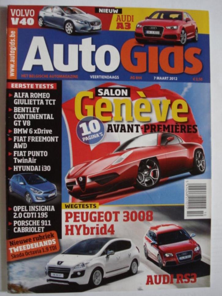 AutoGids 844 Peugeot 3008 HYbrid4/Audi RS3/Bentley Continent, Boeken, Auto's | Folders en Tijdschriften, Gelezen, Algemeen, Verzenden