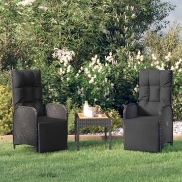 Tuinstoelen 2 st verstelbaar met tafel poly rattan zwart beschikbaar voor biedingen
