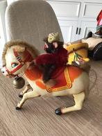 Vintage windup springend paard met aapje + sleutel, Ophalen of Verzenden