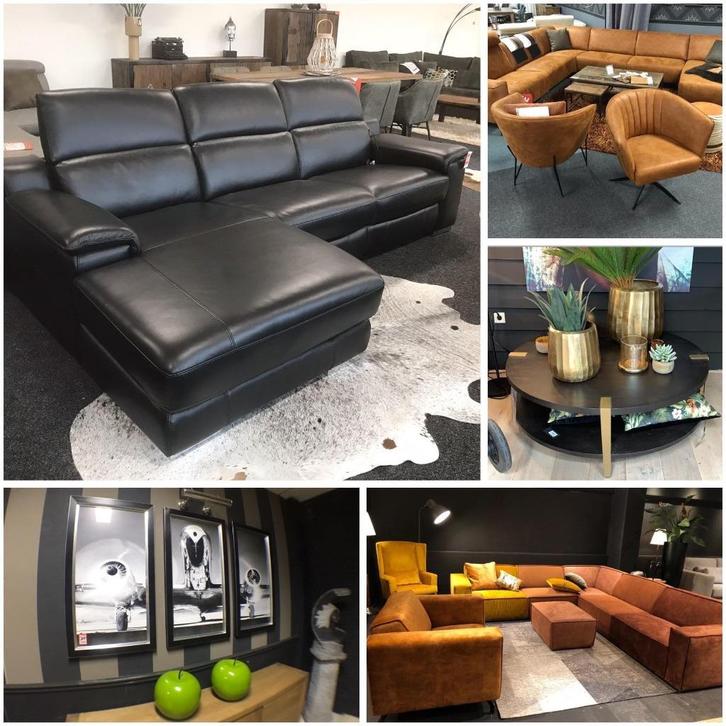 Partij hoekbanken & hoekzetels + longchair in leder en stof, Huis en Inrichting, Slaapkamer | Slaapbanken, Nieuw, Wit, Crème, Beige